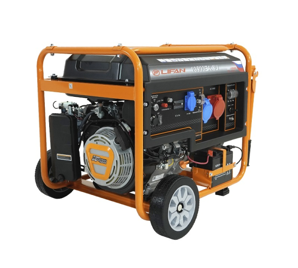 Бензиновый генератор Lifan 10500EA-3U с датчиком моточасов (с мощн без огранич при 1-но и 3-х фазном режиме) на колесах фото